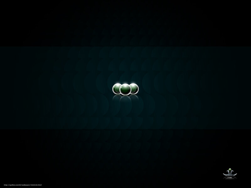 three green spheres on dark background