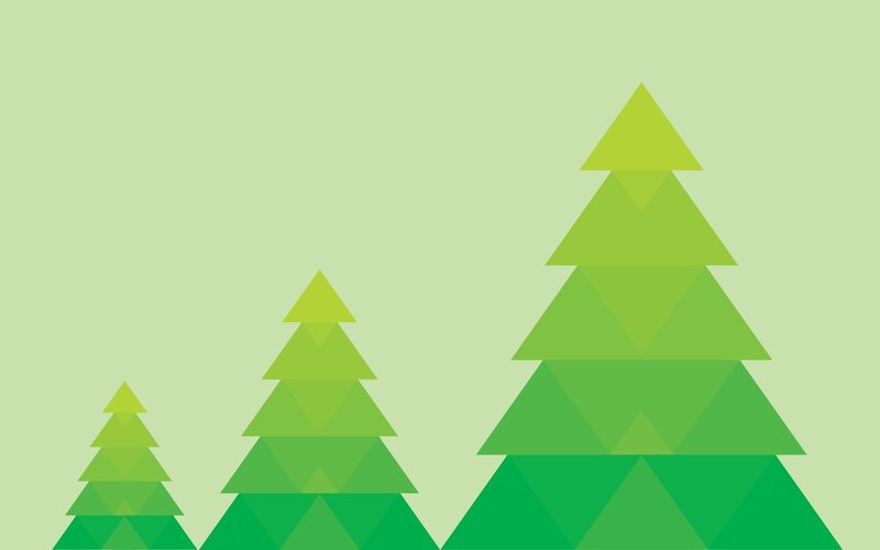 Three green trees on a light background
