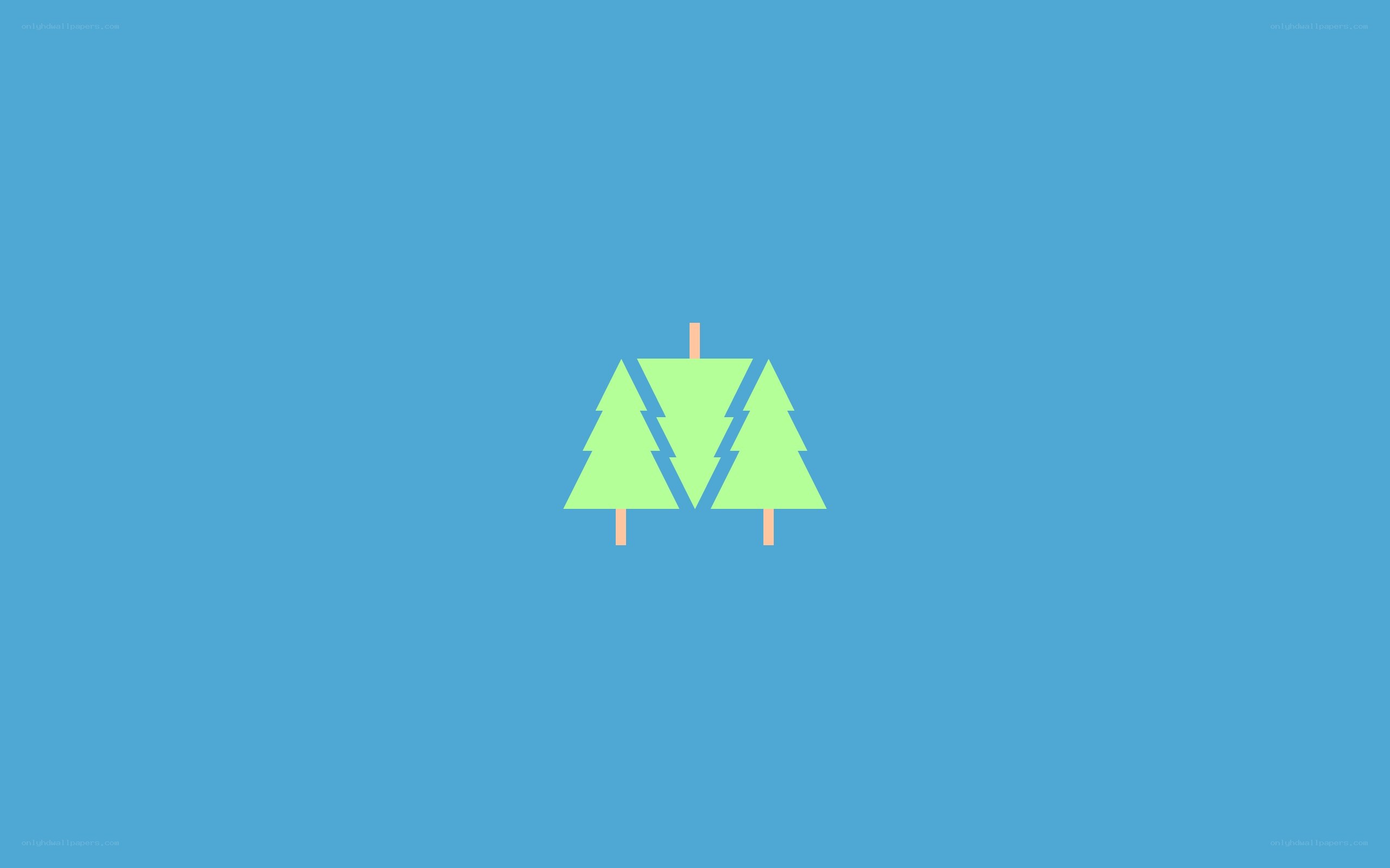 three green trees on blue