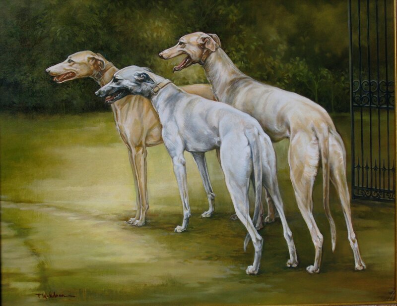 Three Greyhounds Standing