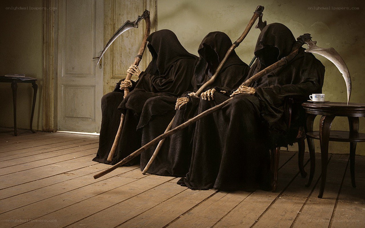 Three grim reapers waiting