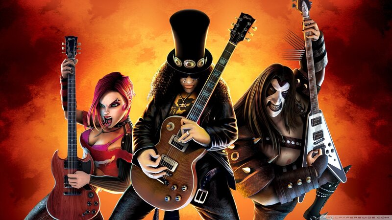 Three Guitarists in Rock Attire — Orange
