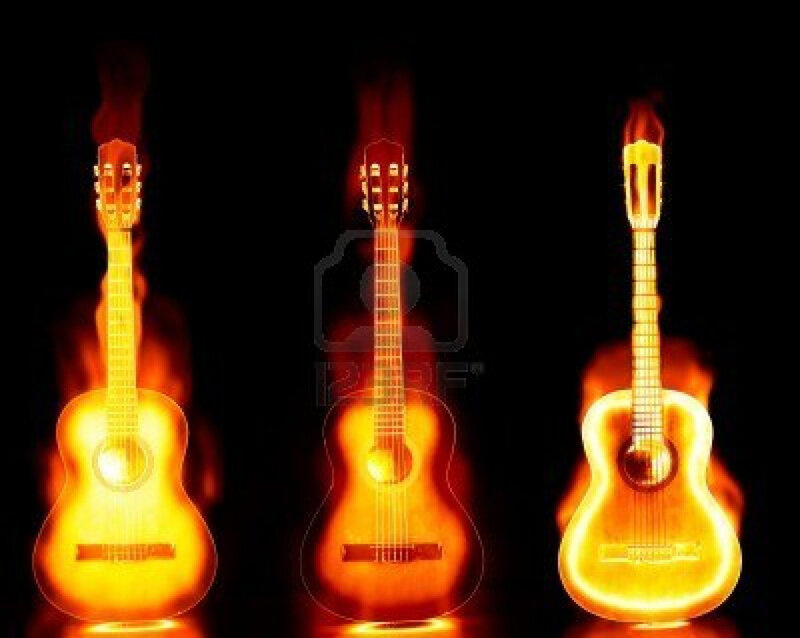 Three Guitars on Fire