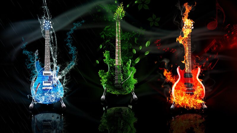 Three Guitars with Elements — Black