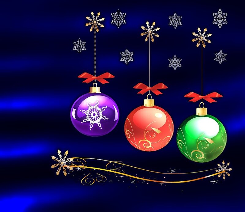 Three Hanging Ornaments — Blue, Festive