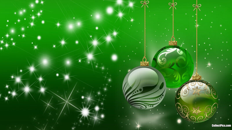 Three Hanging Ornaments — Green, Festive, Winter, Digital Art