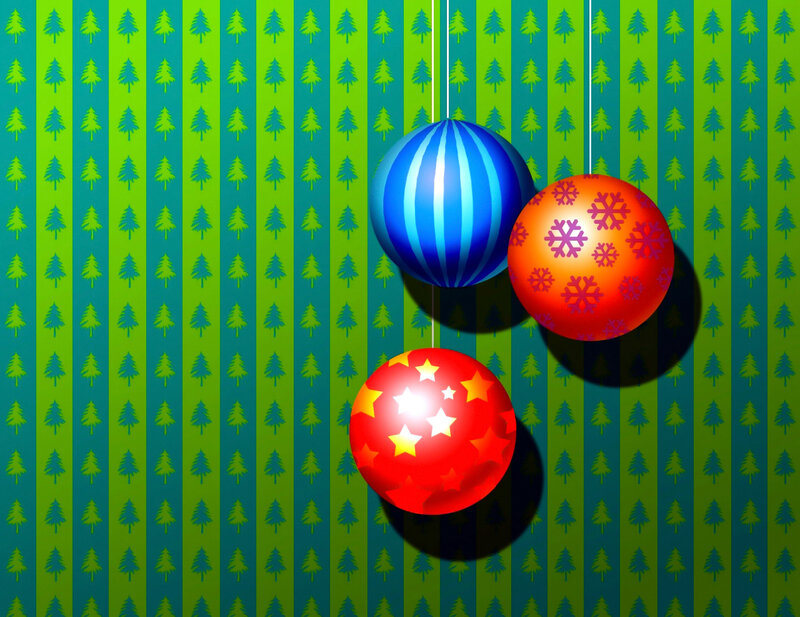 Three Hanging Ornaments — Green, Festive, Winter