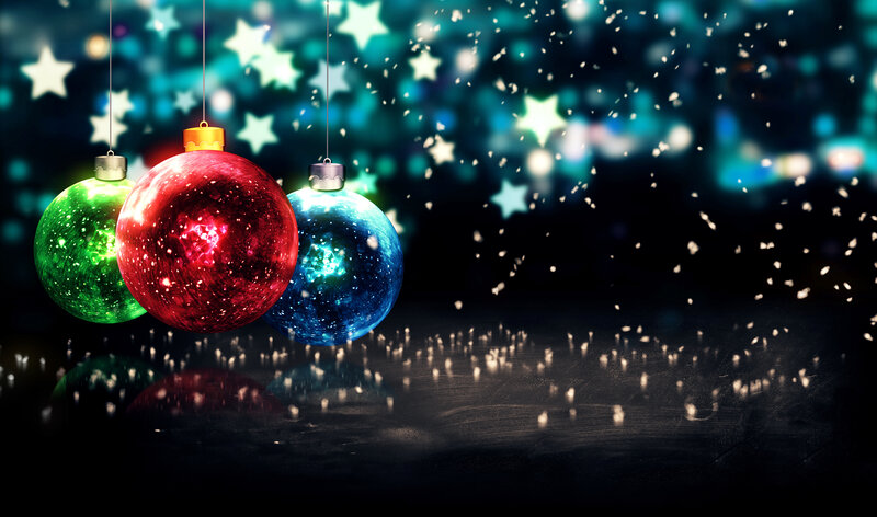 Three Hanging Ornaments — Red, Festive, Night