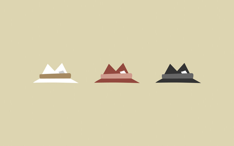 three hats in different colors