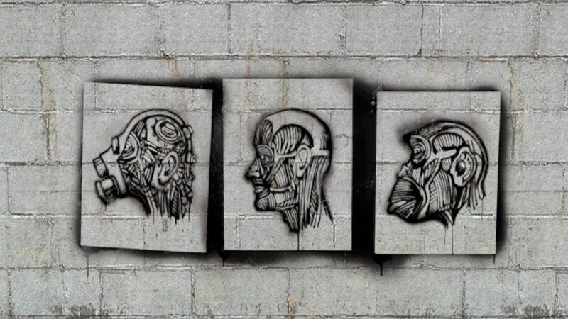 Three Head Sculptures — Gray