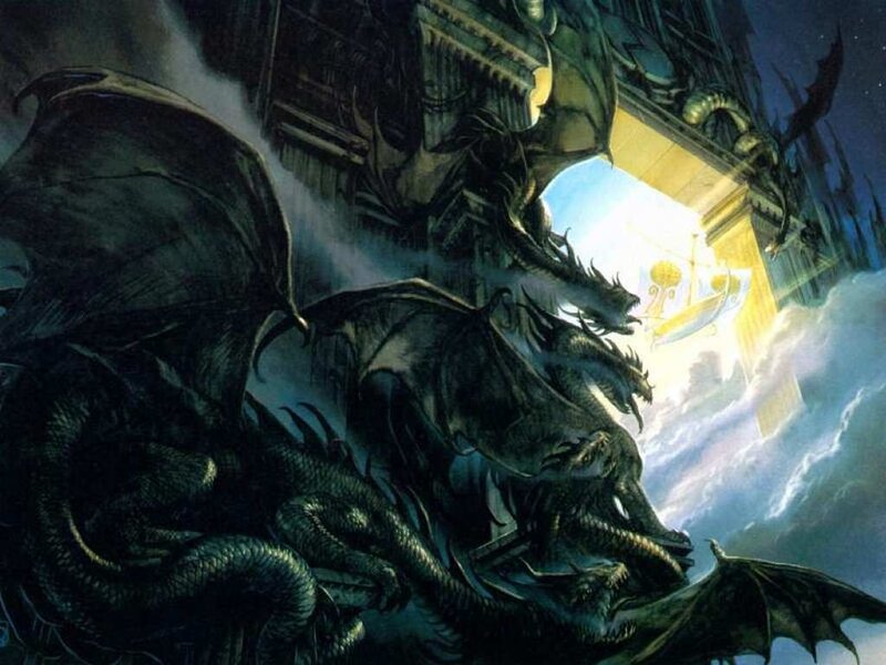 Three-headed Dragon — Black, Dramatic, Night
