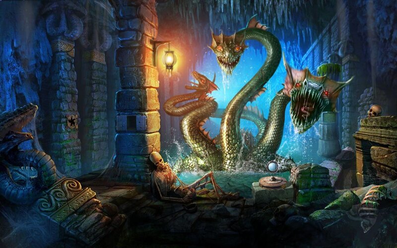 Three-headed Dragon in Cave