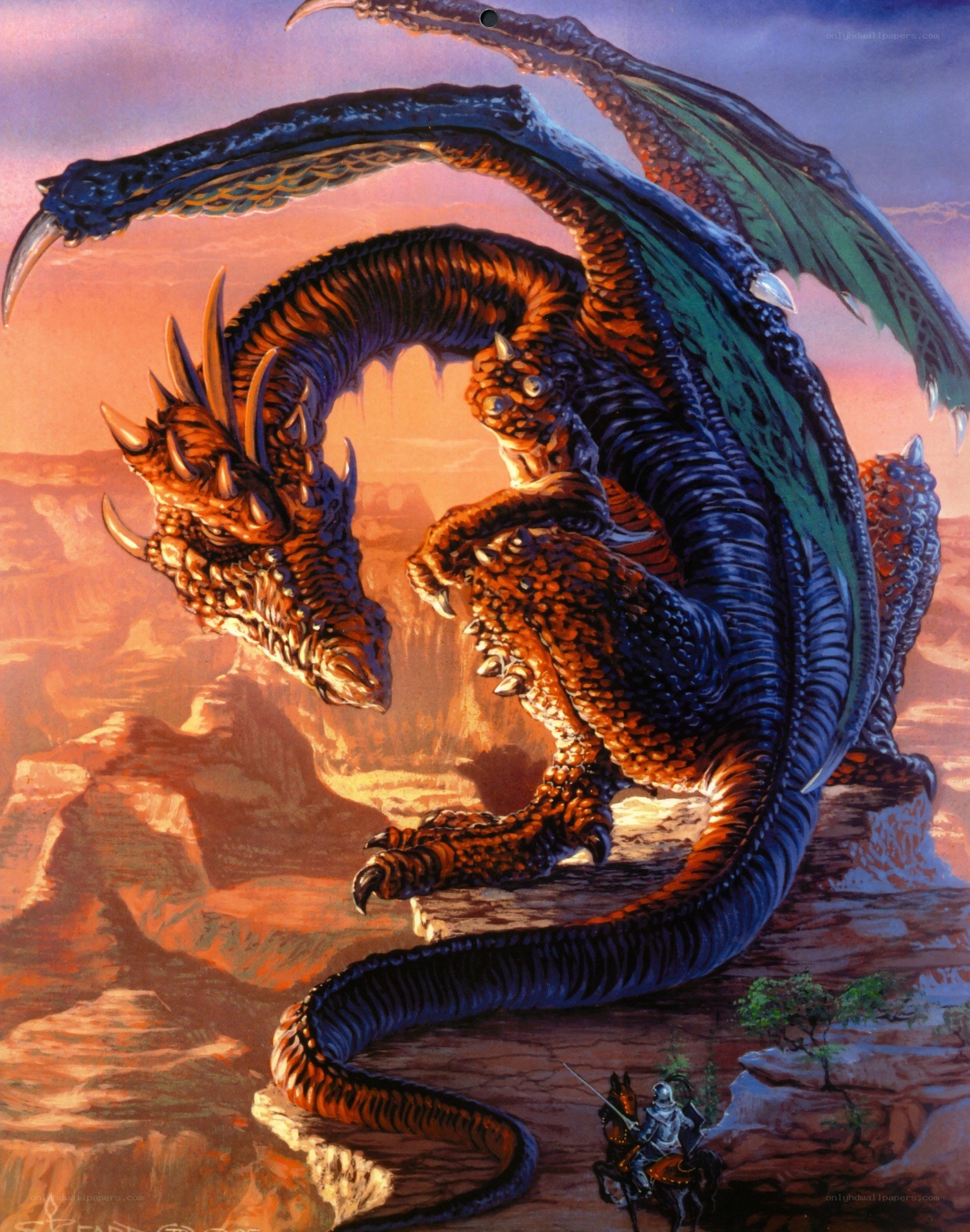 Three-headed dragon on a cliff