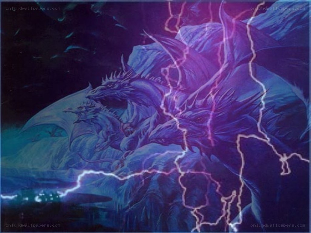 Three-headed dragon with lightning
