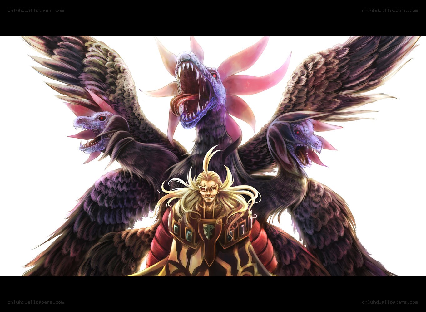 three-headed dragon with warrior