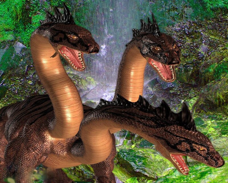 Three-headed serpent in a jungle