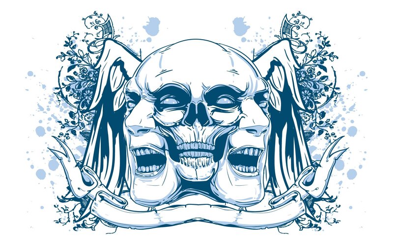 Three-headed Skull — Blue