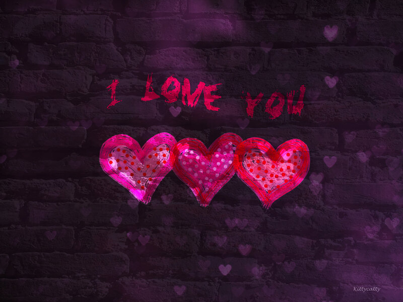 Three Hearts on Brick Wall