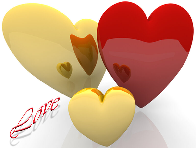 three hearts with love text