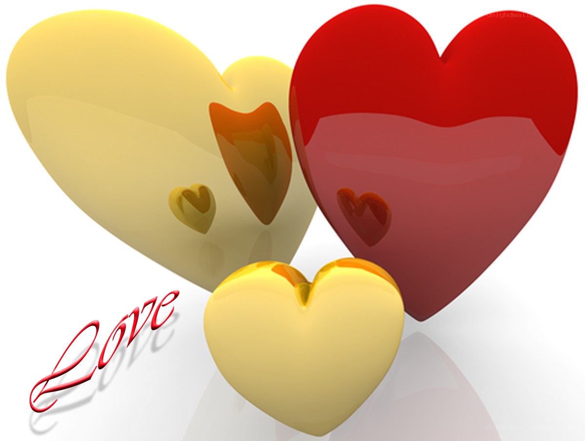 three hearts with love text