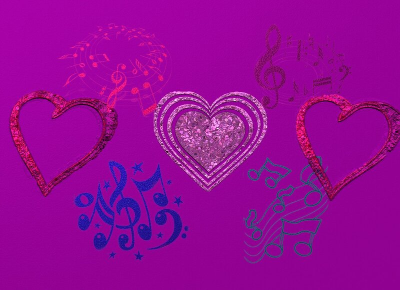Three Hearts with Music Notes