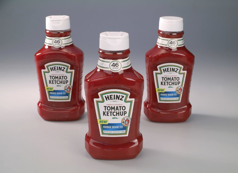 Three Heinz ketchup bottles