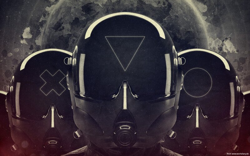 Three Helmets in Space — Black