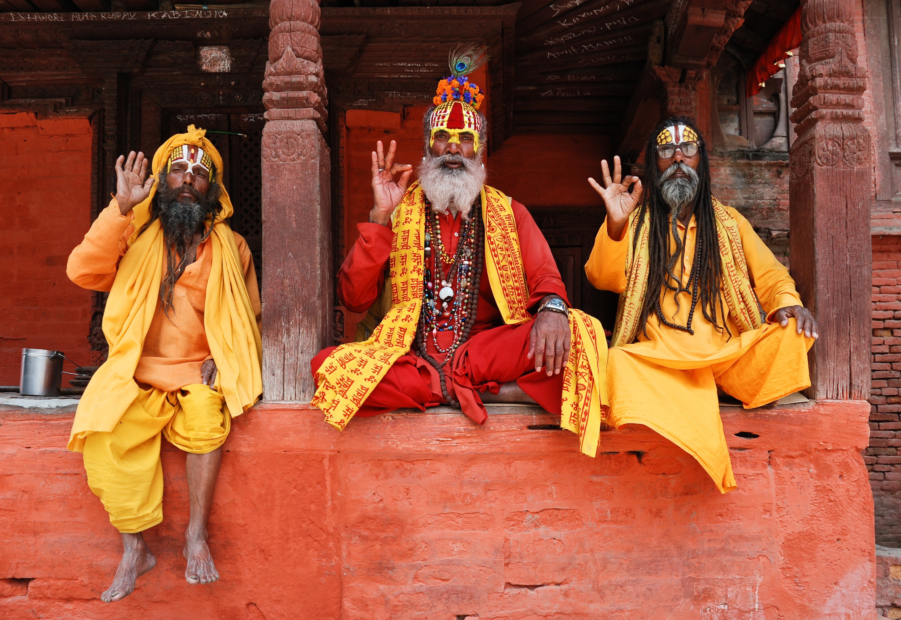 Three holy men in Nepal