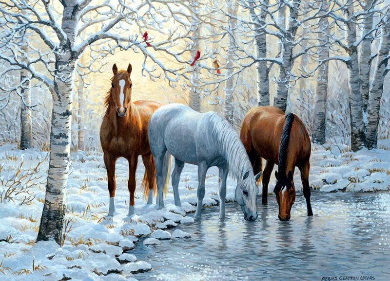 Three Horses at Stream