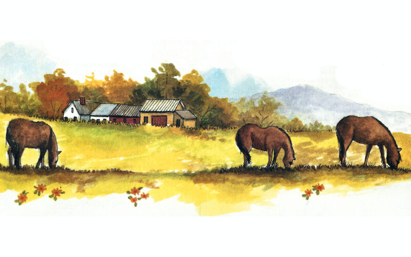 Three Horses Grazing — Yellow