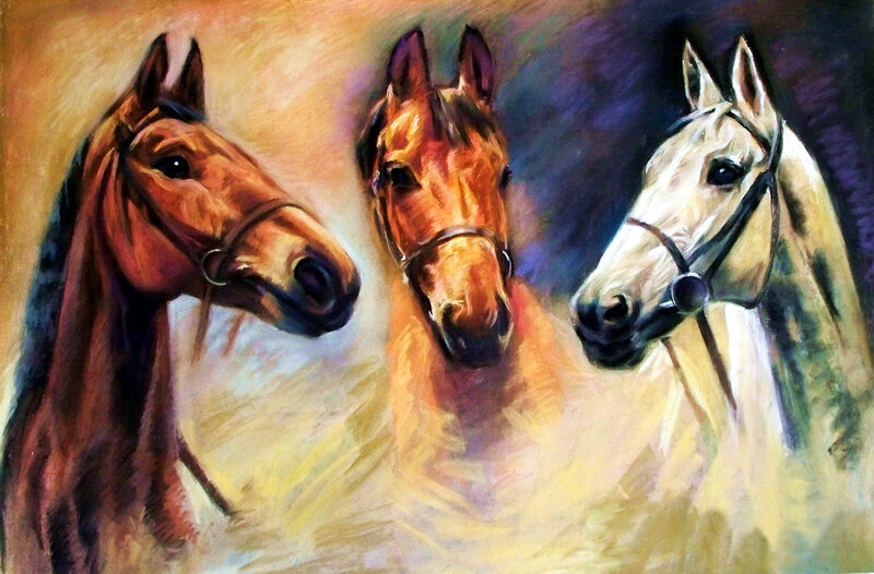 Three Horses Heads — Brown, Dramatic