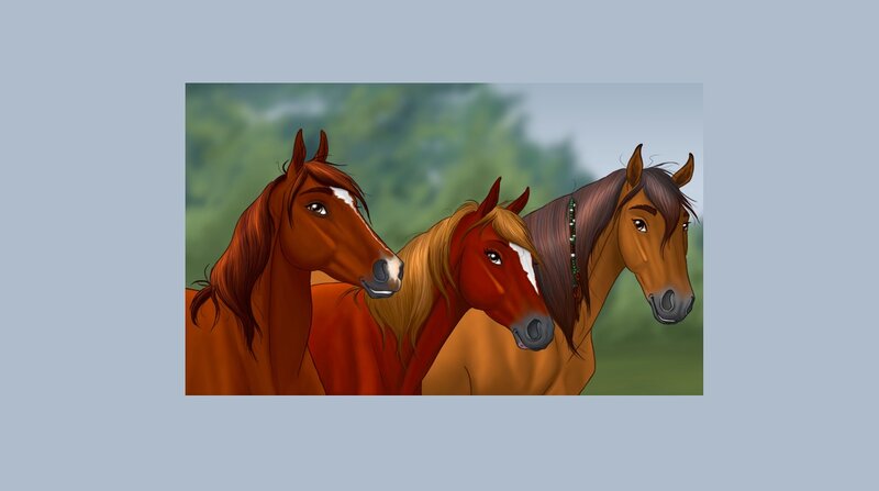 Three Horses in Profile — Brown, Calm