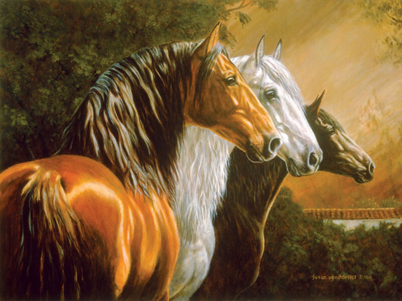 Three Horses in Profile — Brown