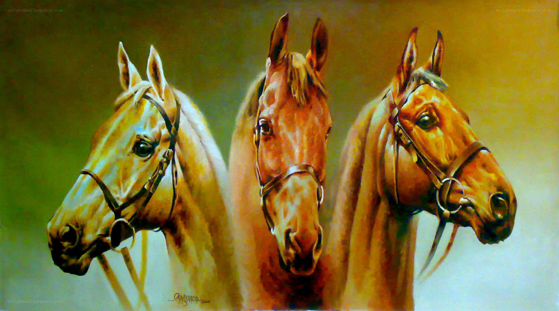 Three Horses in Profile