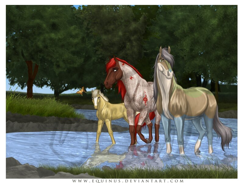 Three Horses in Water — Green
