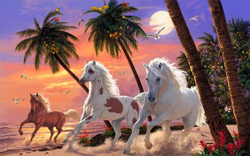 Three Horses on Beach — Orange