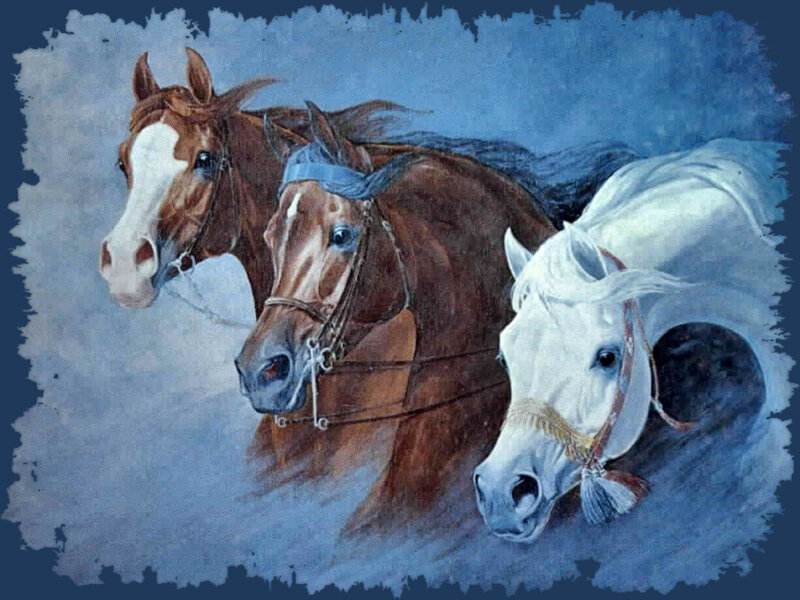 Three Horses Running — Blue, Dynamic