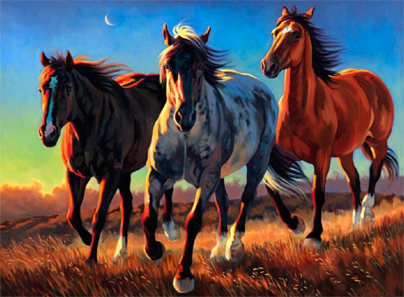 Three Horses Running — Blue