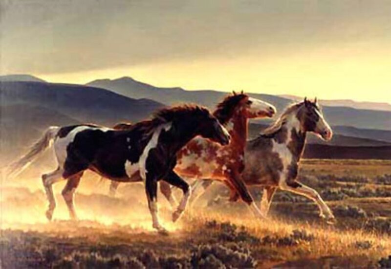 Three Horses Running — Brown