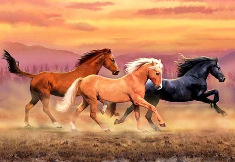 Three Horses Running — Orange