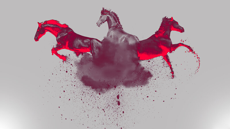 Three Horses Running — Red, Dynamic