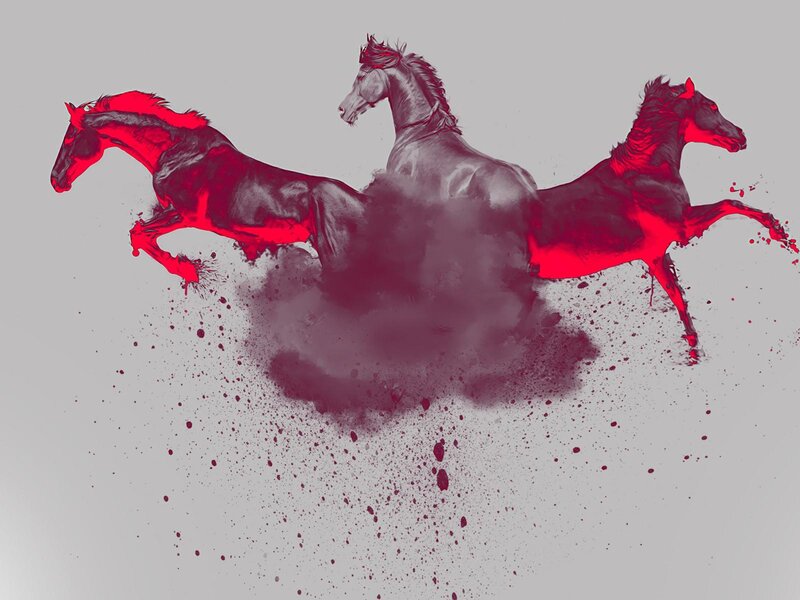 Three Horses Running — Red