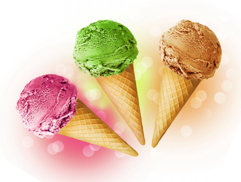 Three Ice Cream Cones — Green, Bright