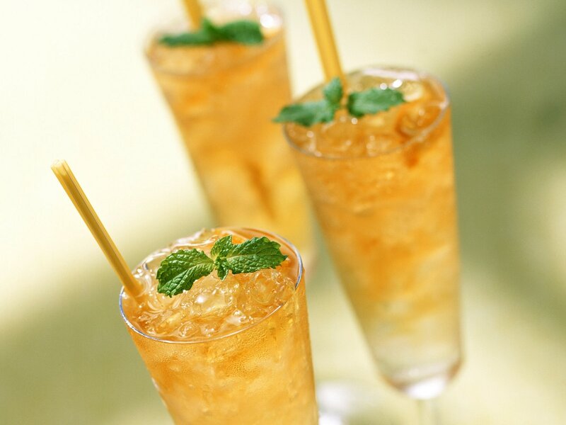Three iced tea drinks with mint
