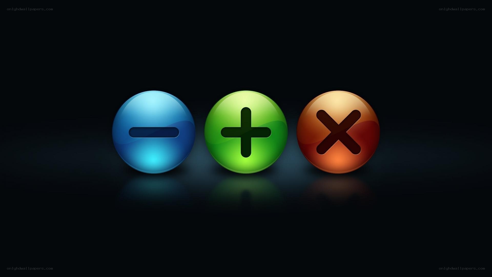 three icons with symbols