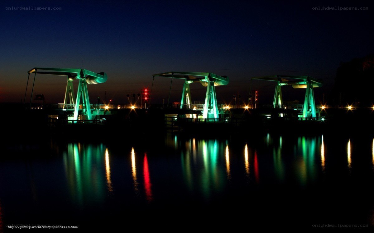 Three illuminated bridges at night