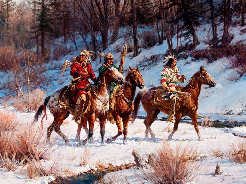 Three Indigenous Riders on Horses