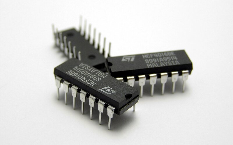 three integrated circuits on white