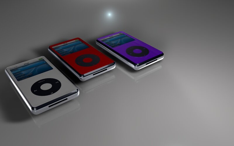 Three iPods in different colors