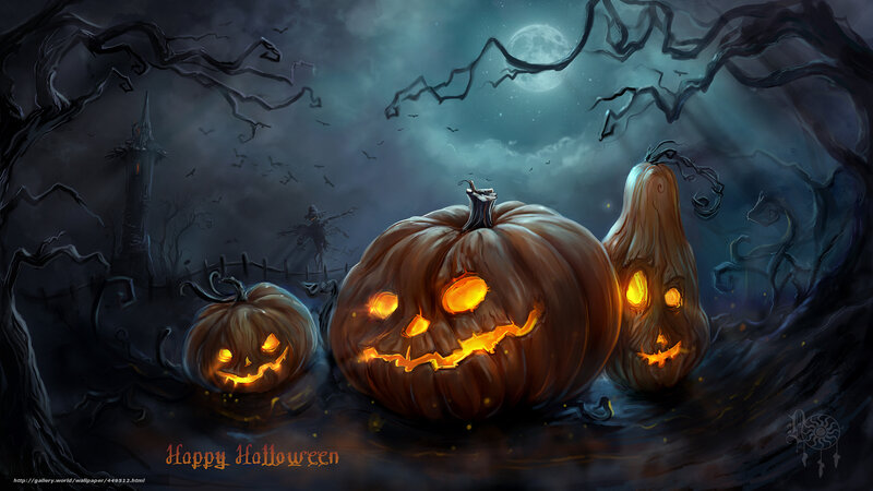 Three Jack-o'-lanterns — Black, Spooky, Night